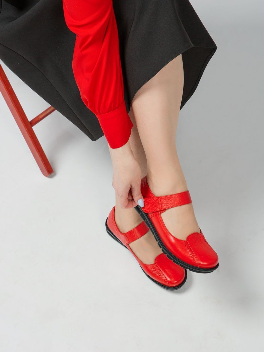 Туфли женские летние красные из натуральной кожи RH026-031