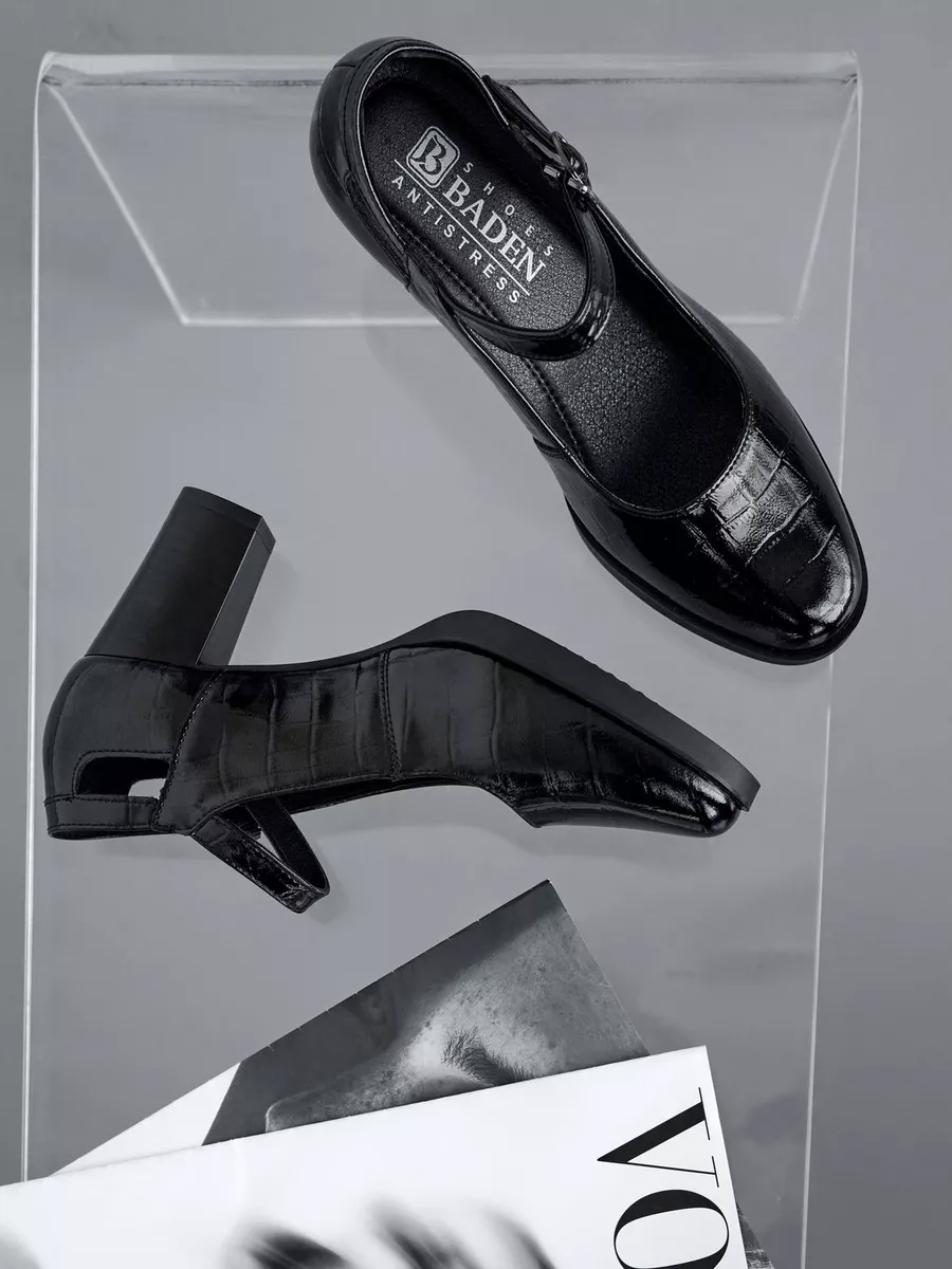 Туфли женские на каблуке мери джейн натуральная кожа черные CV312-031