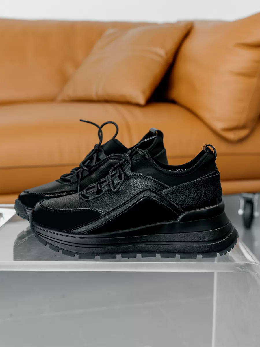 Кроссовки женские черные на платформе натуральная кожа FB268-030k