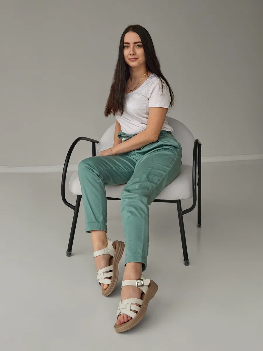 Босоножки женские летние натуральная кожа на низком каблуке EH340-021