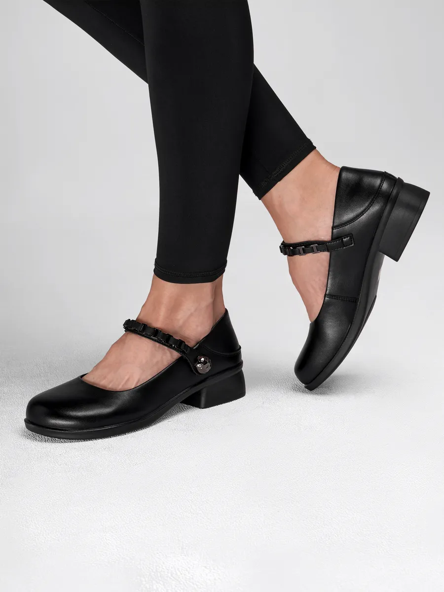 Туфли женские натуральная кожа на каблуке черные 5C15163-1