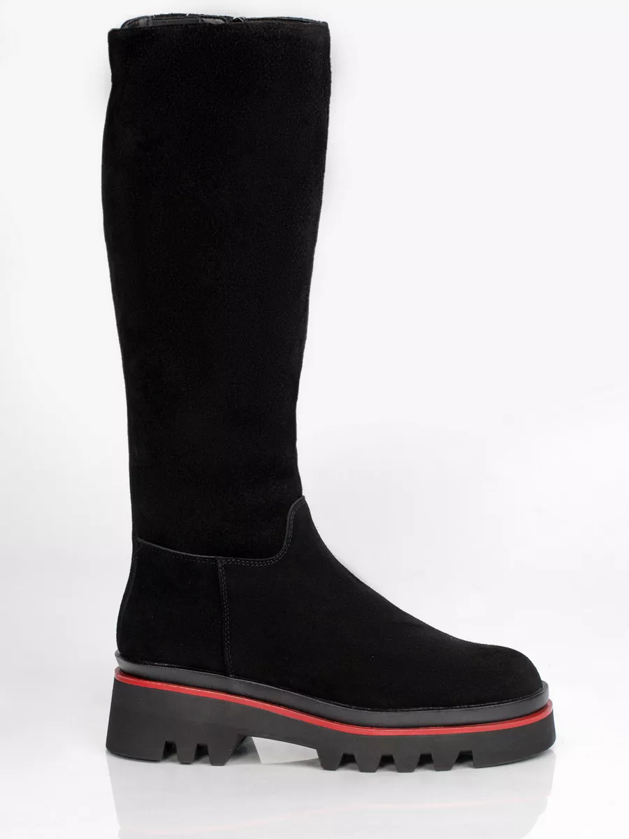 Сапоги женские зимние натуральная замша черные высокие XJU-12751-2A-SW