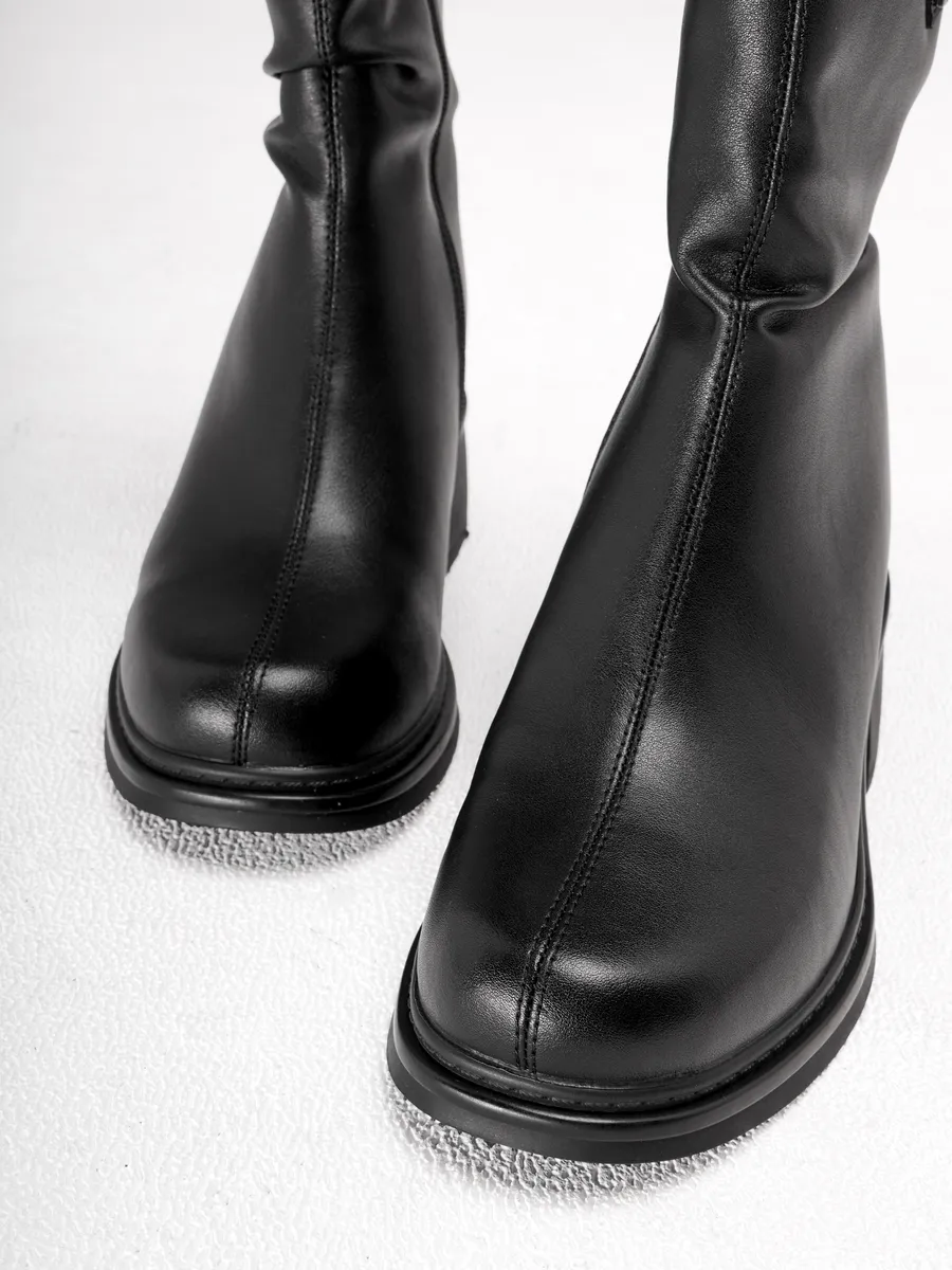 Cапожки женские зимние короткие натуральная кожа на каблуке 25-WPE21-15-101k