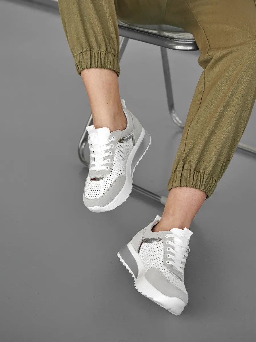 Кроссовки женские летние белые дышащие на платформе FB218-020