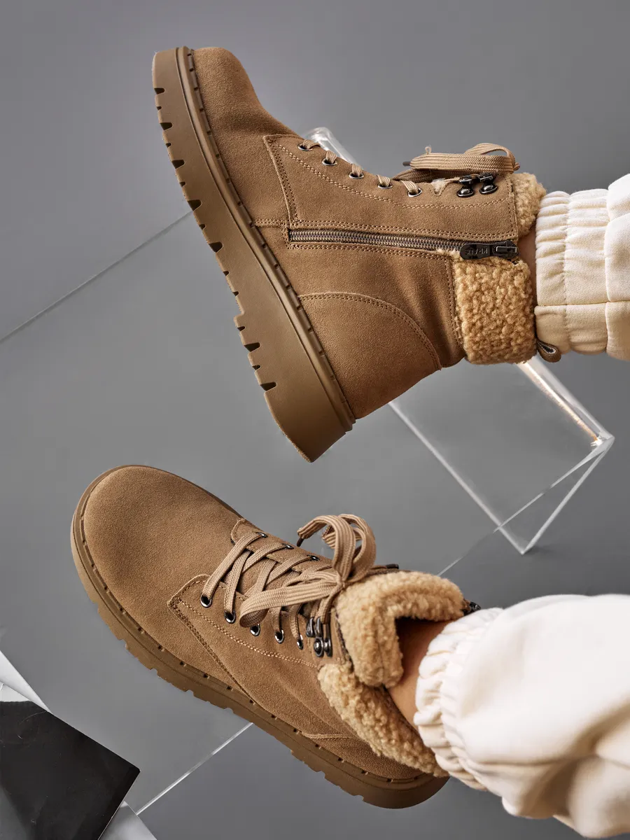 Ботинки женские зимние замшевые на платформе бежевые XUS-32713-2D-SF-K