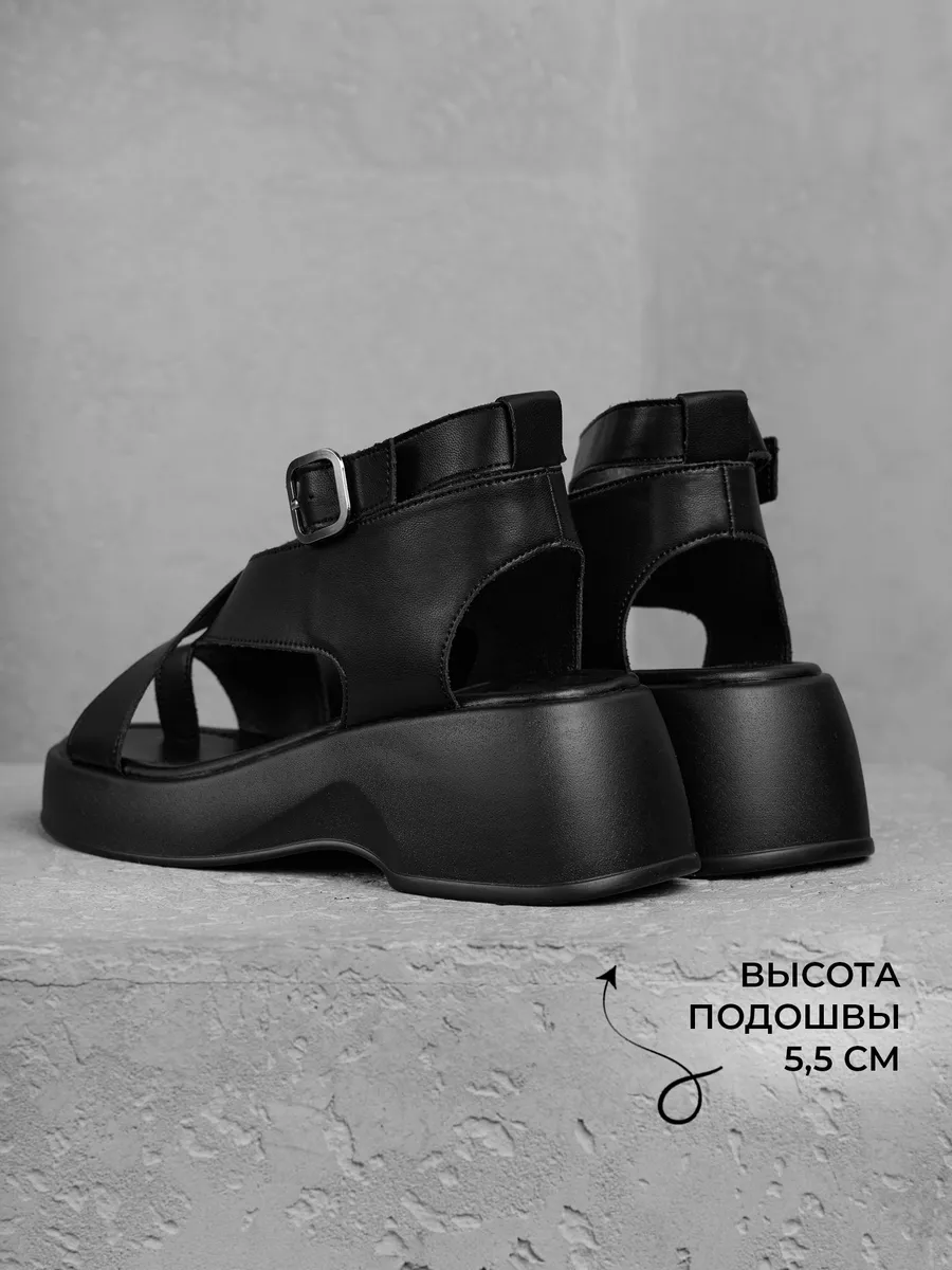Босоножки женские летние на танкетке натуральная кожа черные XT148-011