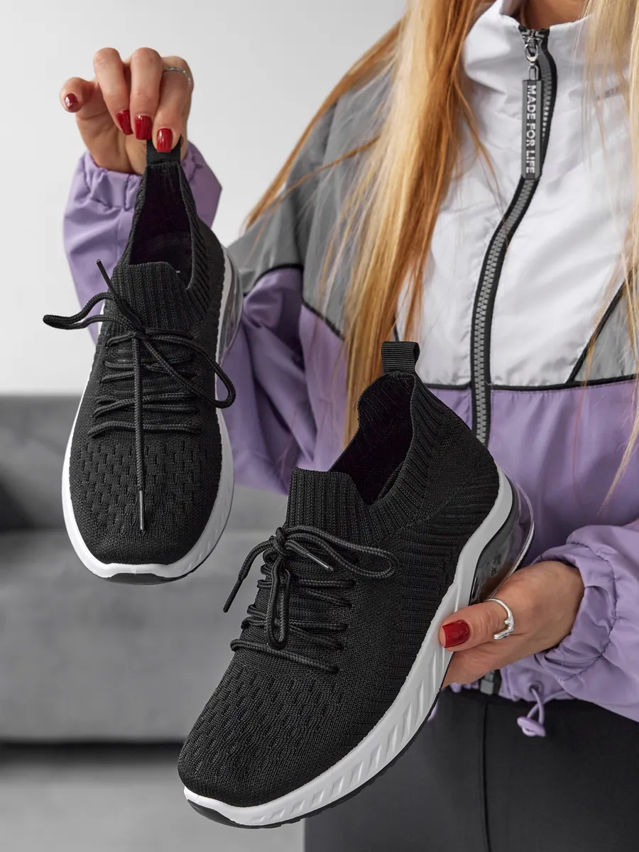 Кроссовки женские летние черные дышащие TEX-13-3