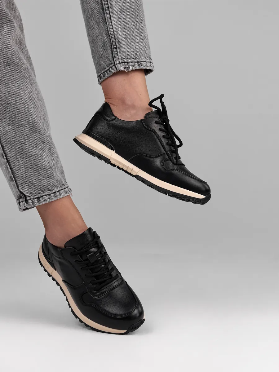 Кроссовки женские демисезонные натуральная кожа черные RW201-010k