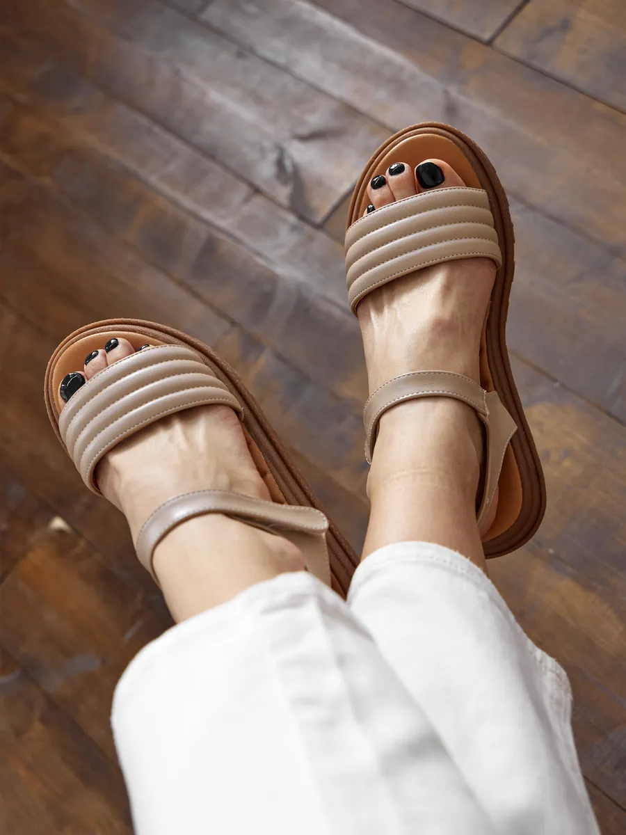 Босоножки женские летние на танкетке бежевые 51-BKO1-46-108k