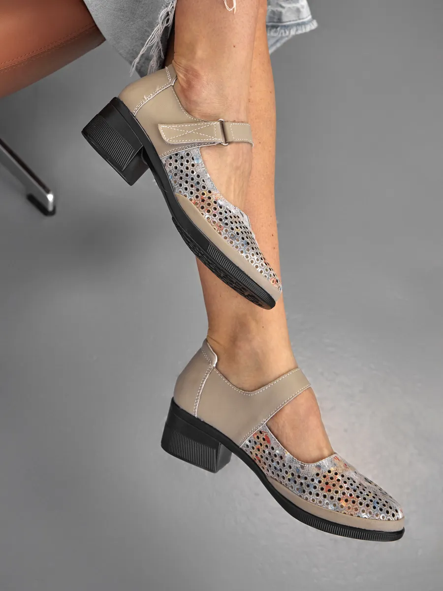 Туфли женские на низком каблуке натуральная кожа HX142-012Lk