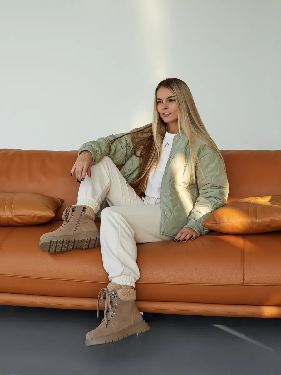 Ботинки женские зимние замшевые на платформе бежевые XUS-32713-2D-SF-K