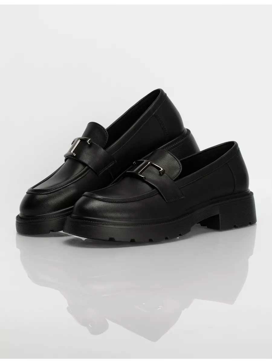 Лоферы женские натуральная кожа осенние на платформе черные 22R3-21-101